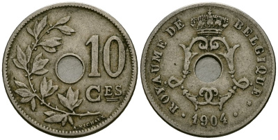 Бельгия 10 сантимов 1904 Belgique KM 52 медно-никель 4172-814