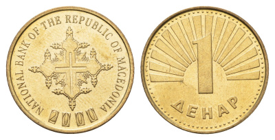 Македония 1 денар 2000 год-тип KM 27 латунь UNC 4688-742