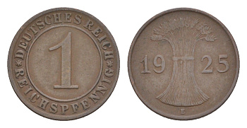 Германия 1 рейхспфенниг 1925 E KM 37, J. 313 бронза 4644-1033