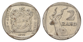 ЮАР 2 ранда 1990 KM 139 медь плакированная никелем 4626-1031