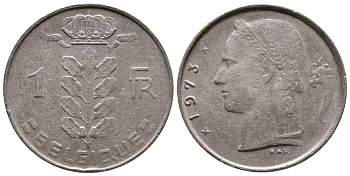 БЕЛЬГИЯ 1 ФРАНК 1973 BELGIQUE КМ 142.1 медно-никель 56-1156
