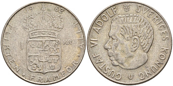 Швеция 1 крона 1962 U, Густав VI Адольф (1950-1973) KM 826 серебро 4150-123