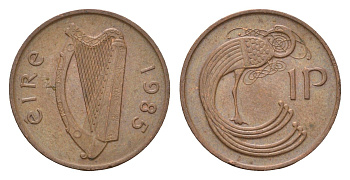 Ирландия 1 пенни 1985 мифологическая птица лира KM 20 бронза 4690-439