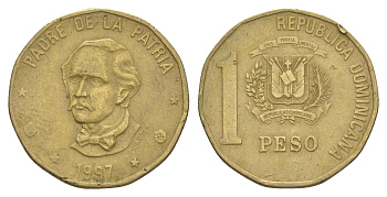 Доминиканская Республика (Доминикана) 1 песо 1997 KM 80.2 латунь 4519-215