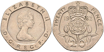 Великобритания 20 пенсов 1982 Елизавета II (1952-2022) KM 931, Spink 4230 (G1) медно-никель 4513-255