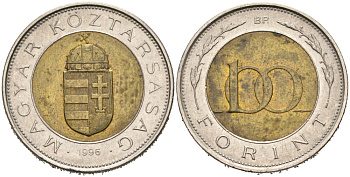 Венгрия 100 форинтов 1996 ВР KM 721 биметалл 4556-1133