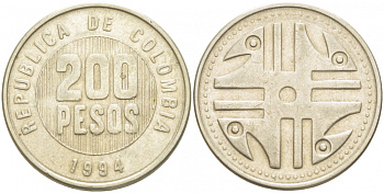 КОЛУМБИЯ 200 ПЕСО 1994 KM 287 медь никель цинк 213-743