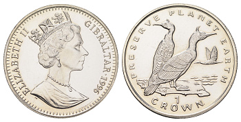 Гибралтар 1 крона 1996 Заповедник планета Земля - Хохлатый баклан KM 386 медно-никель BU 1524-1924