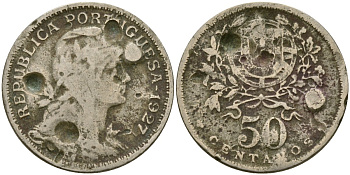 Португалия 50 сентаво 1927 KM 577 медно-никель 4132-134