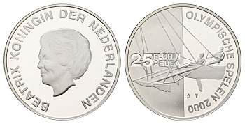Аруба 25 флоринов 2000 XXVII летние Олимпийские Игры, Сидней 2000 KM 21 серебро PROOF 11-084-35