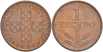 Португалия 1 эскудо 1976 KM 597 бронза 4561-643