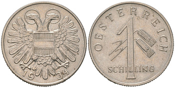 Австрия 1 шиллинг 1934 KM 2851 медно-никель 210-737