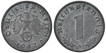 Германия 1 рейхспфенниг 1942 A KM 97, J. 369 цинк 4124-221