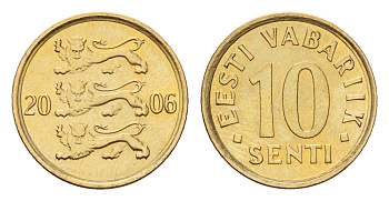 Эстония 10 сентов 2006 KM 22 латунь UNC 4685-634