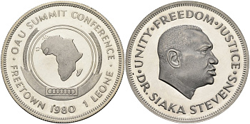 Сьерра-Леоне 1 леоне 1980 саммит "организации Африканского единства" KM 36 a серебро PROOF 04-136-45