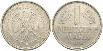 ФРГ 1 МАРКА 1974 F KM 110, J. 385 медно-никель 3856-127