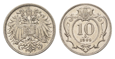 Австрия 10 геллеров 1909 Франц Иосиф I (1848-1916) KM 2802 никель aUNC 4580-514