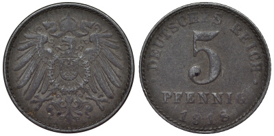 Германия 5 пфеннигов 1918 A KM 19, J. 297, Weege 5 железо 4118-1134