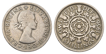 Великобритания 2 шиллинга (флорин) 1956 Елизавета II (1952-2022) KM 906, Spink 4146 медно-никель 4692-344