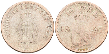 Норвегия 10 эре 1897  KM 350 серебро 4588-526