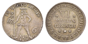 Брауншвейг-Каленберг-Ганновер 6 мариенгрошей 1711 дикарь, Георг I (1698-1727), из коллекции Ричарда Б. Смита KM 11, Welter 2179 серебро 00-821-28