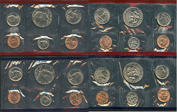 США официальные наборы из 10 монет и 2 жетонов монетного двора 1987 D, P, Джон Кеннеди KM MS 151   UNC  8-2-03-34