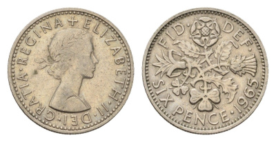 Великобритания 6 пенсов 1965 Елизавета II (1952-2022) KM 903, Spink 4149 медно-никель 112-1262