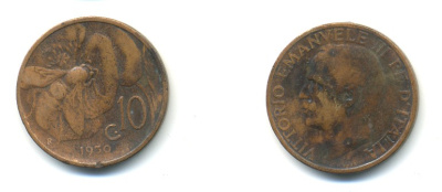 ИТАЛИЯ 10 ЧЕНТЕЗИМО 1930 R ВИКТОР ЭММАНУИЛ KM 60 медь 80-1221
