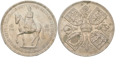 Великобритания 1 крона (5 шиллингов) 1953 коронация королевы Елизаветы, Елизавета II (1952-2022) Елизаветы KM 894, Spink 4136 медно-никель UNC 00-1067-4-22