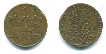 ШВЕЦИЯ 1 ЭРЕ 1936 KM 777.2 бронза 04-932