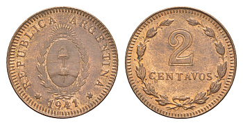 Аргентина 2 сентаво 1941 KM 38 бронза 1524-413
