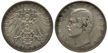 Бавария 3 марки 1911 Отто (1886-1913) Weege 45, J. 47, KM 515 серебро 3711-2021