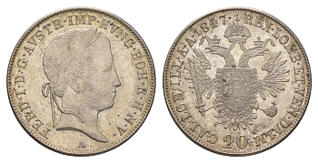 Австрия 20 крейцеров 1847 A, Фердинанд I (1835-1848) KM 2208 серебро aUNC 3896-721