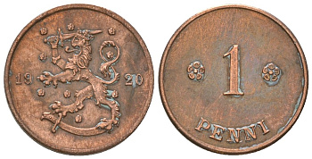 Финляндия 1 пенни 1920 KM 23 медь 4174-235