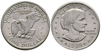 США 1 доллар 1979 D, Сьюзен Энтони KM 207 медь плакированная медно-никелем 4539-1124