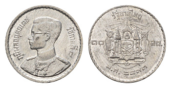 Таиланд 10 сатангов 1950 ВЕ 2493, Рама IX (1946-2016) Y 73 олово aUNC 220-927