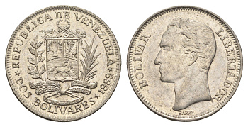 Венесуэла 2 боливара 1989 Симон Боливар Y 43a сталь плакированная никелем 4662-937
