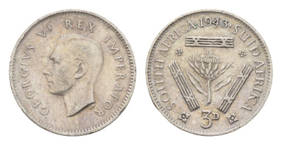 ЮАР 3 пенса 1943 Георг VI (1936-1952) KM 26 серебро 4549-218