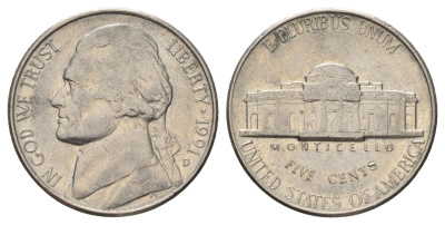 США 5 центов 1991 D, Джефферсон KM A192 медно-никель 4671-1122
