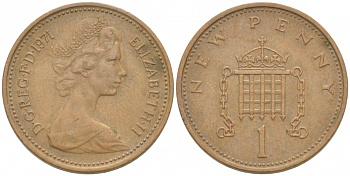 Великобритания 1 пенни 1971 Елизавета II (1952-2022) KM 915, Spink 4237 (B1) бронза 3955-313