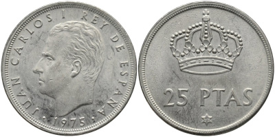 Испания 25 песет 1975 (77) Хуан Карлос I (1975-2001) KM 808 медно-никель UNC 4171-721
