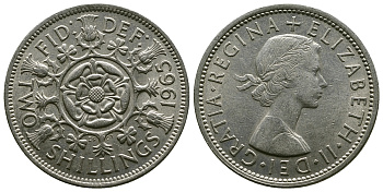 Великобритания 2 шиллинга (флорин) 1965 Елизавета II (1952-2022) KM 906, Spink 4146 медно-никель 4382-541