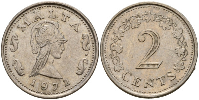 Мальта 2 цента 1972 Пентесилея, царица амазонок KM 9 медь цинк 4154-658