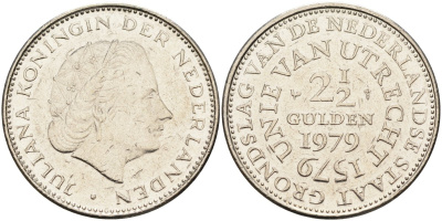 Нидерланды 2 1/2 гульдена 1979 400 лет Утрехтскому союзу, Юлиана (1949-1980) KM 197 никель 4590-732