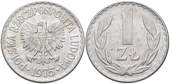 Польша 1 злотый 1975 Кремница KM 49.1, Parchimowicz 213m алюминий 3856-257