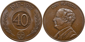 Германия медаль 1987 40 ЛЕТ (1947-1987), DOL ALFREDO, диаметр 40 мм. бронза 4552-114