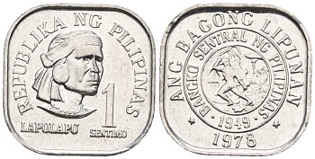 Филиппины 1 сентимо 1978 вождь острова Мактан Лапу-Лапу KM 205 алюминий  UNC  220-1122