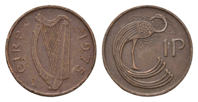 Ирландия 1 пенни 1975 мифологическая птица лира KM 20 бронза 4687-926