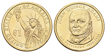 США 1 доллар 2008 Президент США - Джон Куинси Адамс (1825-1829) KM 427 медь с марганцево-латунным покрытием UNC 4666-945