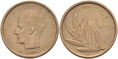 Бельгия 20 франков 1981 Belgique, Бодуэн I (1951-1993) KM 159 никель бронза 4126-217